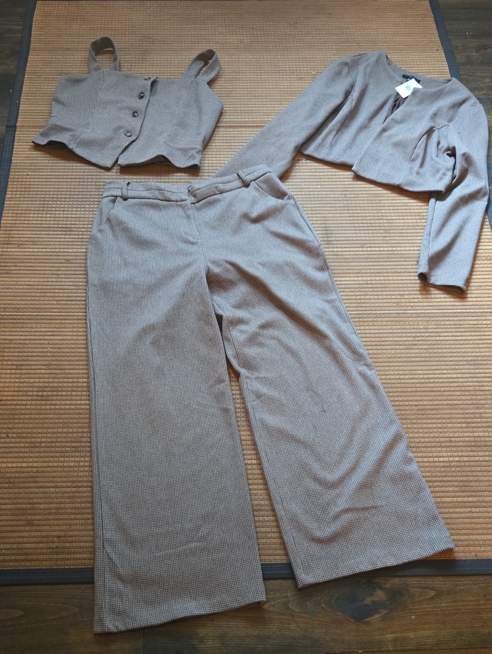 Iris Three-Piece Wide-Leg Suit Set in Taupe